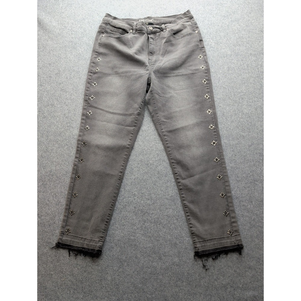 DG2 Diane Gilman Women's Straight Jeans Studded Raw Hem Black 16 Tall